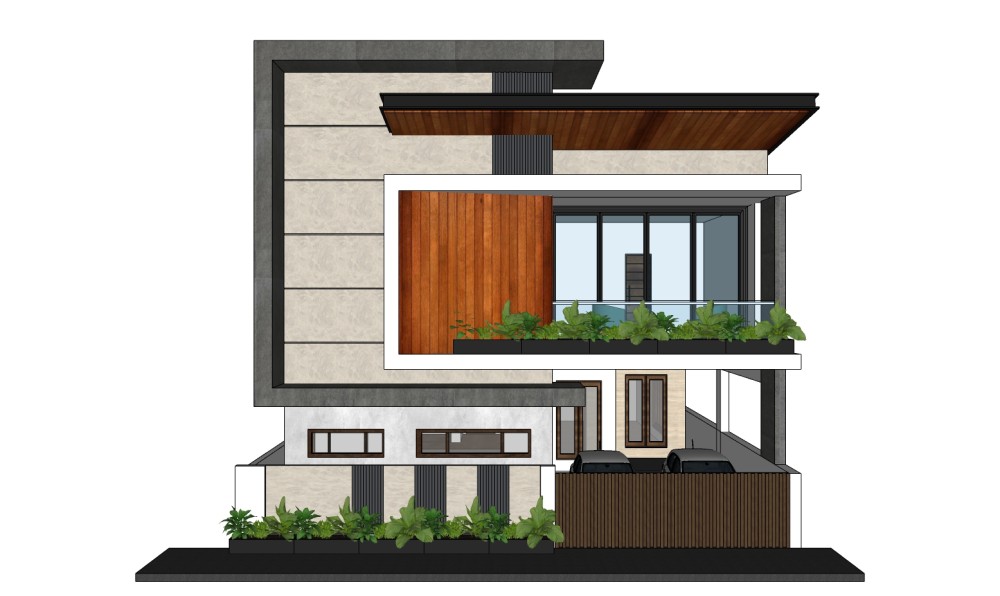 The modern style house with large windows.